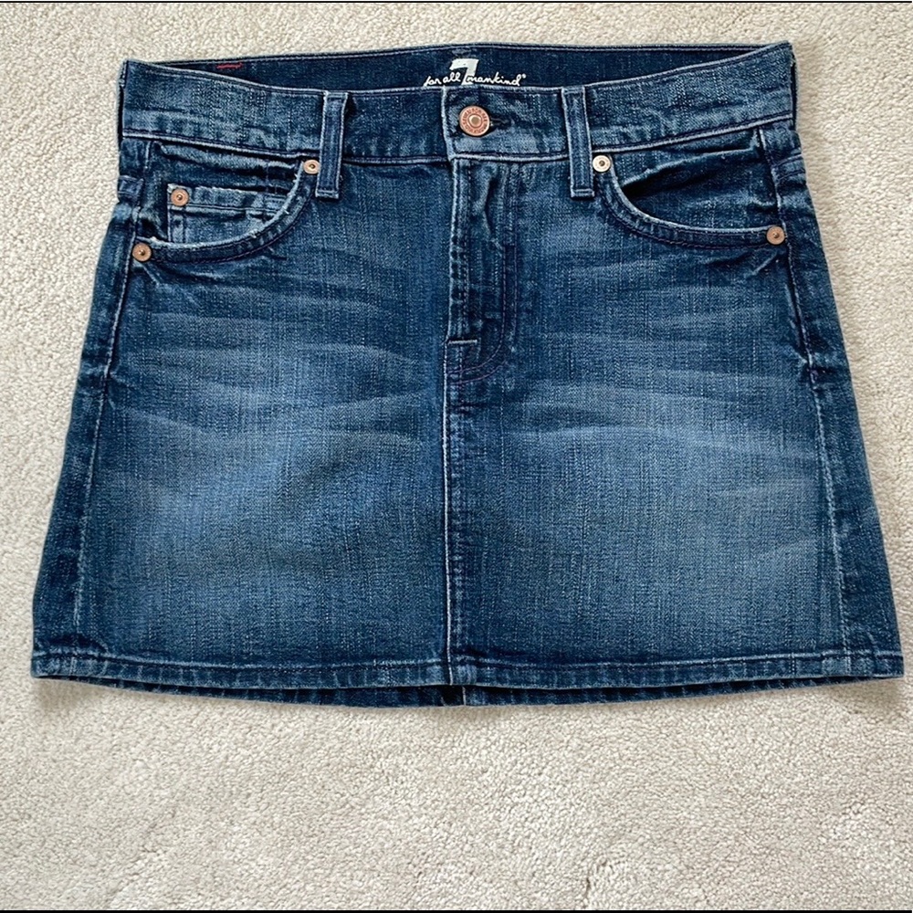 7 For All Mankind Denim Mini Skirt with Rhinestones on Back Pockets